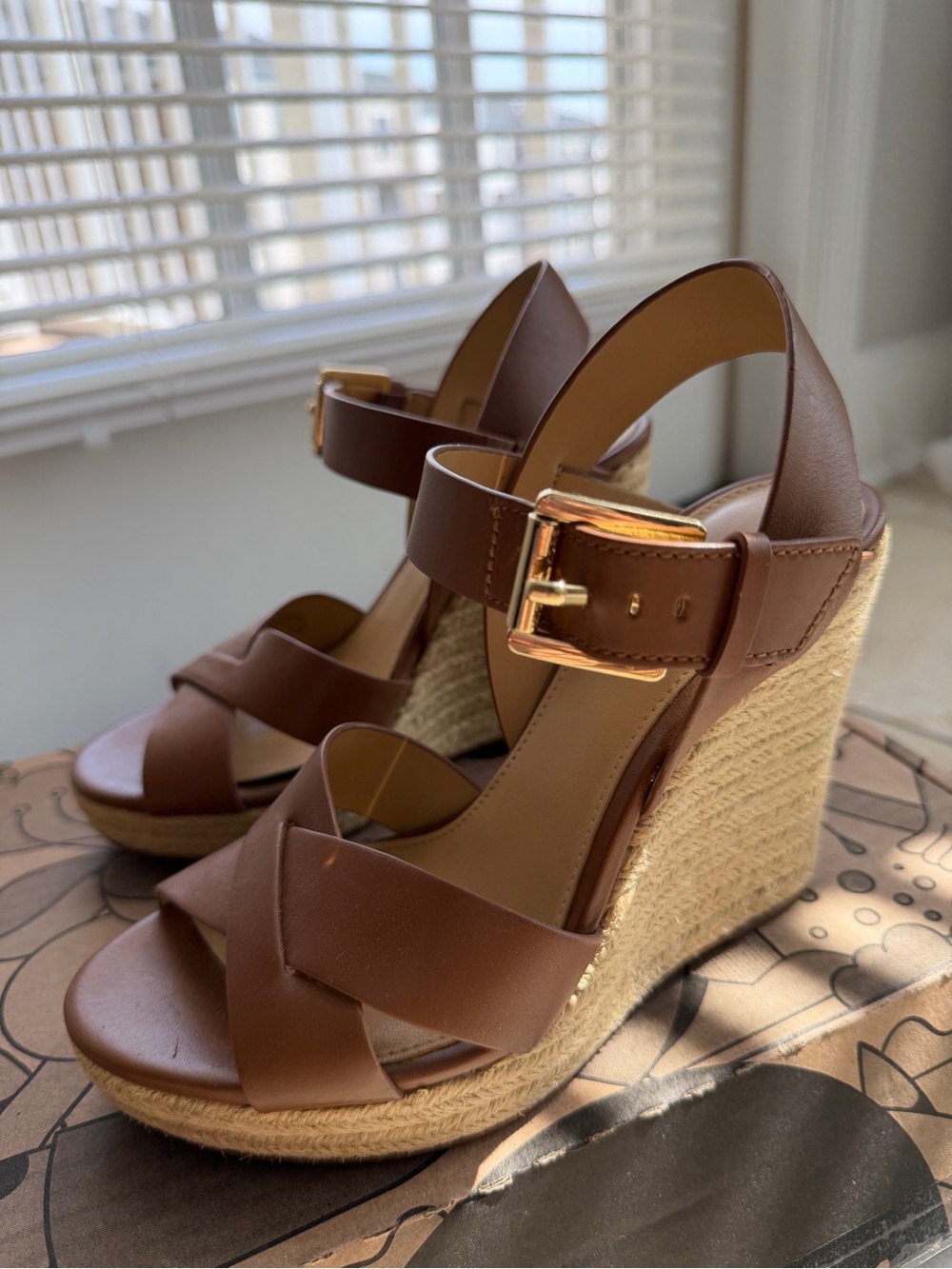 MICHAEL KORS Women’s Brown Wedge Espadrille Sandals